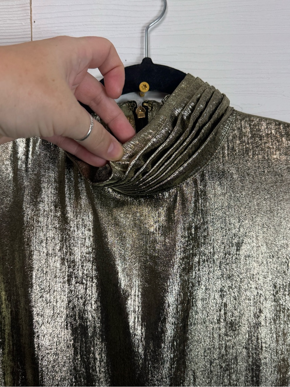 Emily McCarthy Metallic Gold Pleated Midi Dress Party Holiday New Years - Picture 6 of 12
